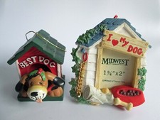Lot 2 Christmas Ornament "I Love My Dog" Picture Frame  "Best Dog" Resin House