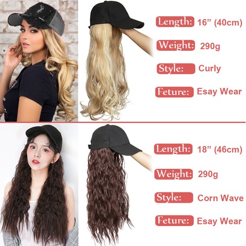 Gorra de béisbol con peluca de pelo rizado pelucas completas trozo largo natural ondulado para humano - Imagen 3 de 26