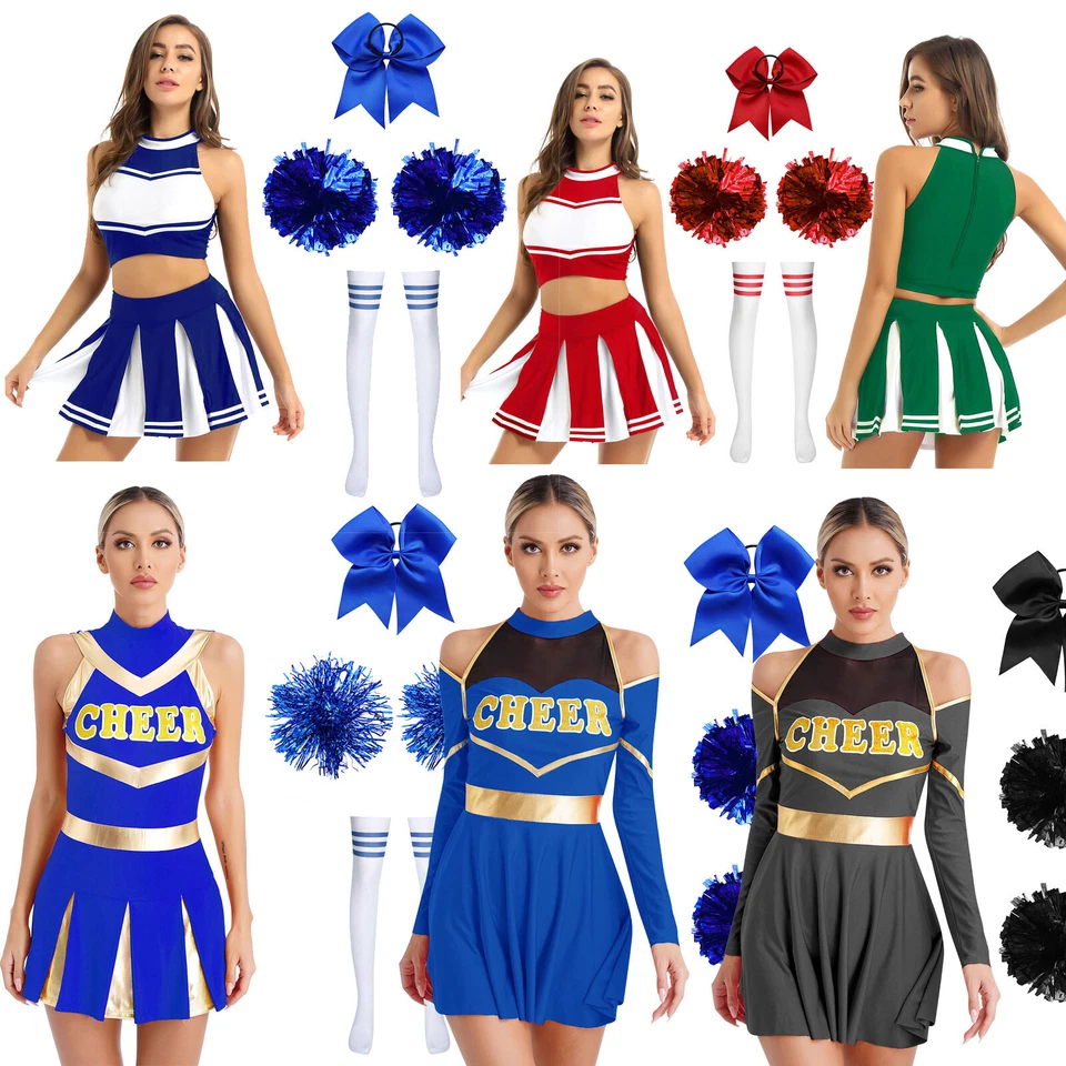 Women Cheerleader Costumes Cheer Uniform Outfit Fancy Dress Halloween Party - Image 2 of 4