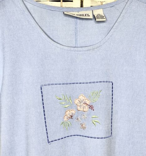 Vintage 90s Jane Ashley Women’s XL Denim Dress With Embroidery Sequins & Beads - Picture 2 of 7