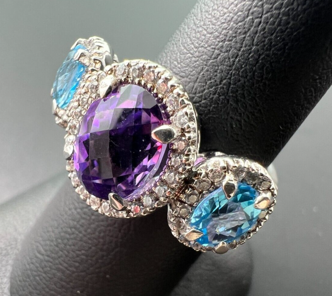 【BLACKPURPLE】23FW★ silver925 Mystic Halo Ring ZEGHANI STERLING SILVER 925 AMETHYST & SWISS BLUE TOPAZ HALO