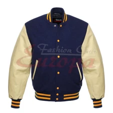 Premium Wool Varsity Jacket with Leather Sleeves Classic Letterman Style Jacket