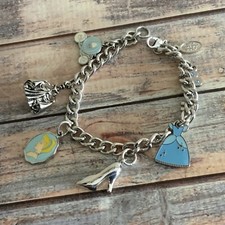 Disney silver tone enamel Cinderella cartoon charm bracelet