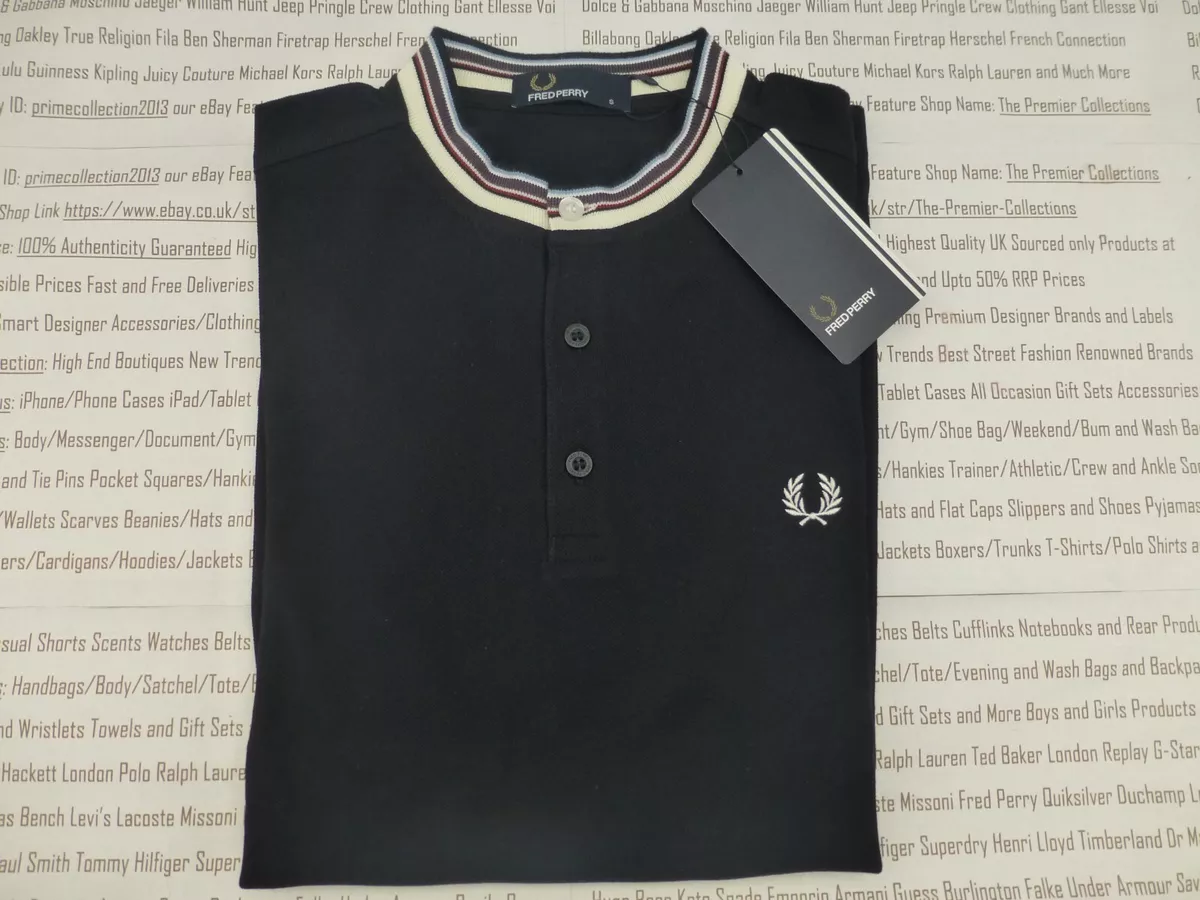 FRED PERRY Polo Shirt Teen Mens Navy Reg XS Pique Stripe Henley