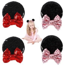 2 Pairs Sequin Mouse Ears Hair Clips Glitter Hair Bows Cute Mice Ears Clips B...
