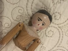 ANTIQUE PEG WOODEN DOLL - GERMAN GRODNERTAL STYLE - SMALL RARE SIZE 6.5 in.