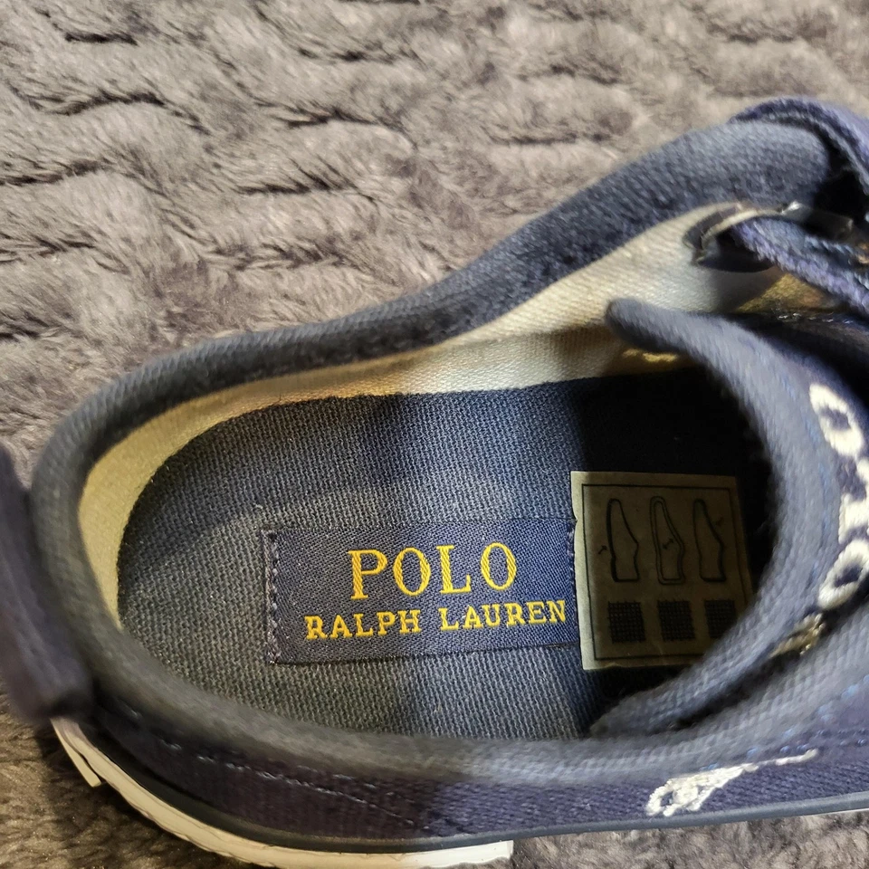 Polo Ralph Lauren Zapatos Juveniles Talla 8 Azul Marino Lona Doble Correa Tenis Niños Foto 4 de 4