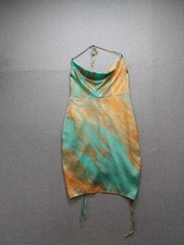 Fashion Nova Women Dress L Multicolor Tie Dye Cowl Neck Back Zip Ruched Cocktail