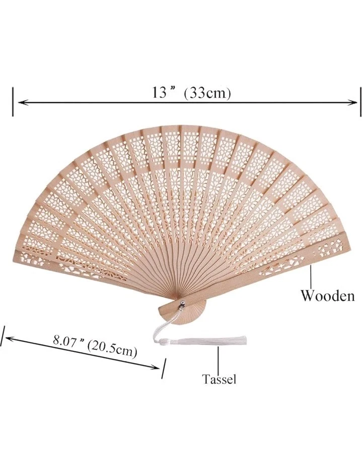 Wooden Hand Fan Handheld Folding Fans with Organza Bags Wedding Favors 50 Pk - Image 2 of 4
