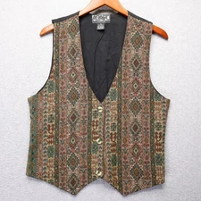 Agapo Collection Vest Adult Medium Multicolor Tapestry Boho Button Up Vintage