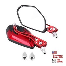 Motorcycle Rear View Mirrors Universal 8mm 10mm Aluminum Flame Pattern Red