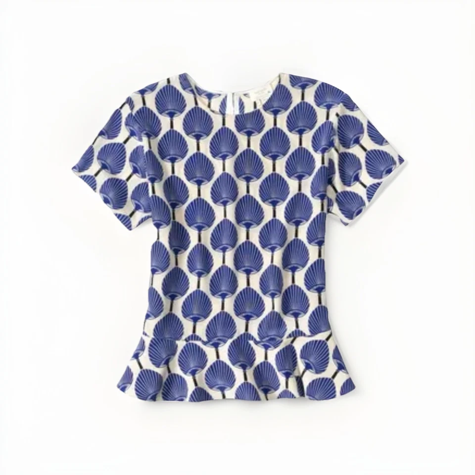 Blusa Florence Broadhurst para Kate Spade 100 % seda geométrica peplum rara Foto 2 de 4