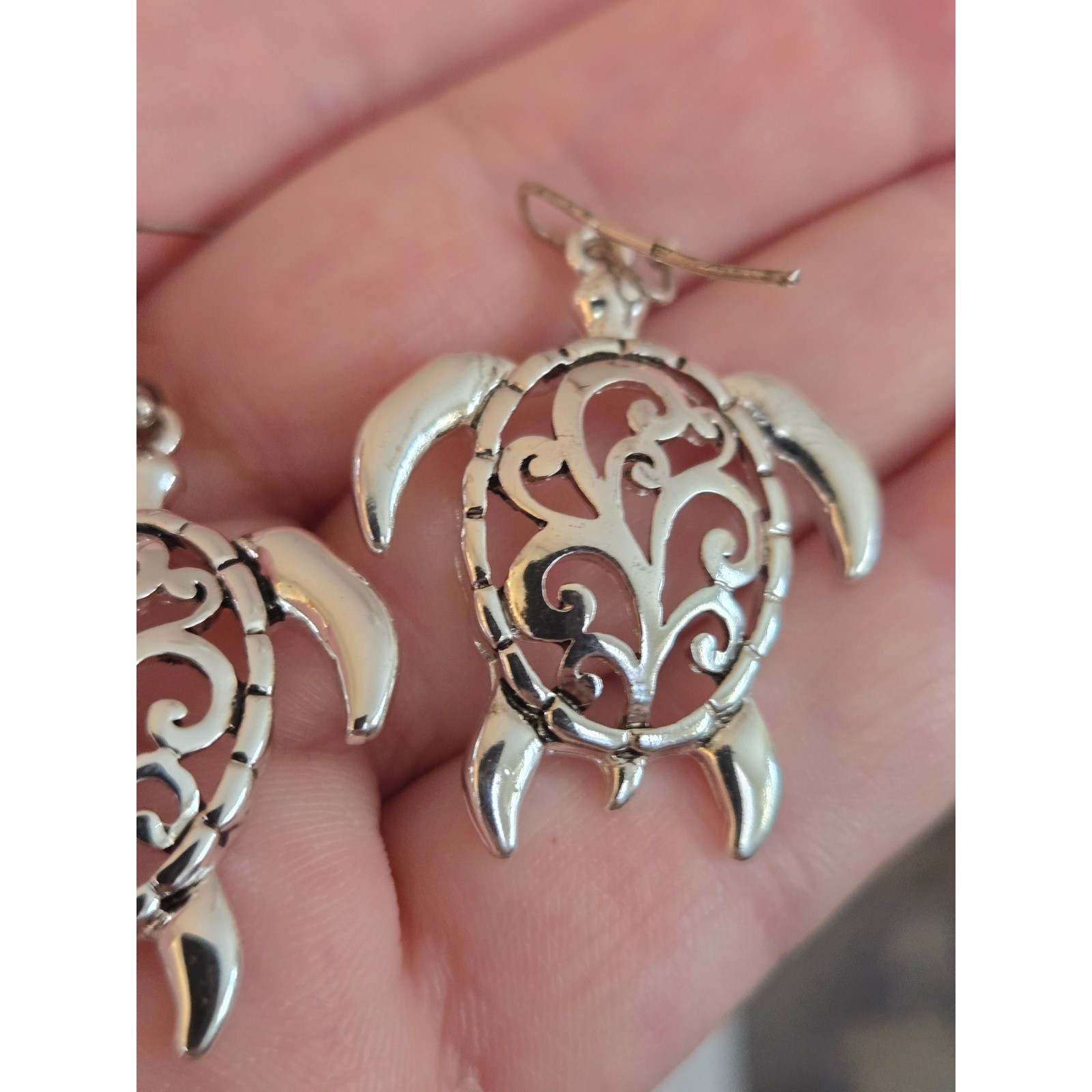 Turtle Earrings Silverplated Dangle - image 2