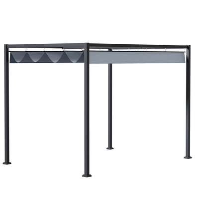 Metall Pergola Pavillon 4x3m grau pulverbeschichtet Stahl versenkbares Vordach 222x400x300cm