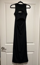 Zara Black Cut Out Maxi Dress Long Sleeveless Crew Neck Regular Size S