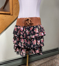 Vtg Y2K Deb Mini Skirt Women Sz M Floral Tiered Cottagecore Festival Coquette