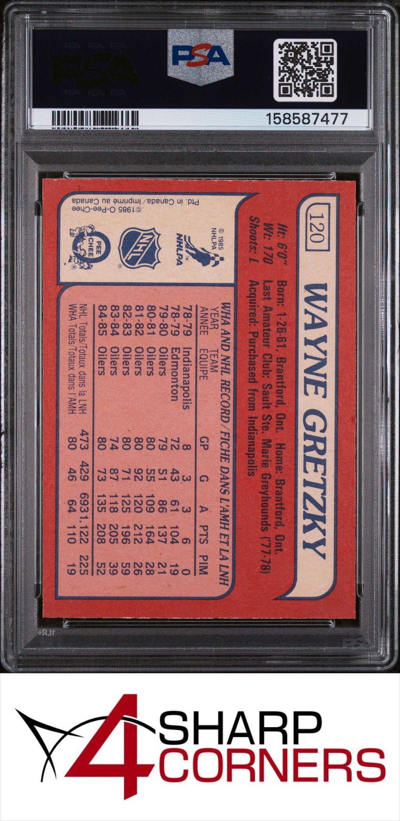 1985 O-PEE-CHEE #120 WAYNE GRETZKY OILERS HOF PSA 7 view 2
