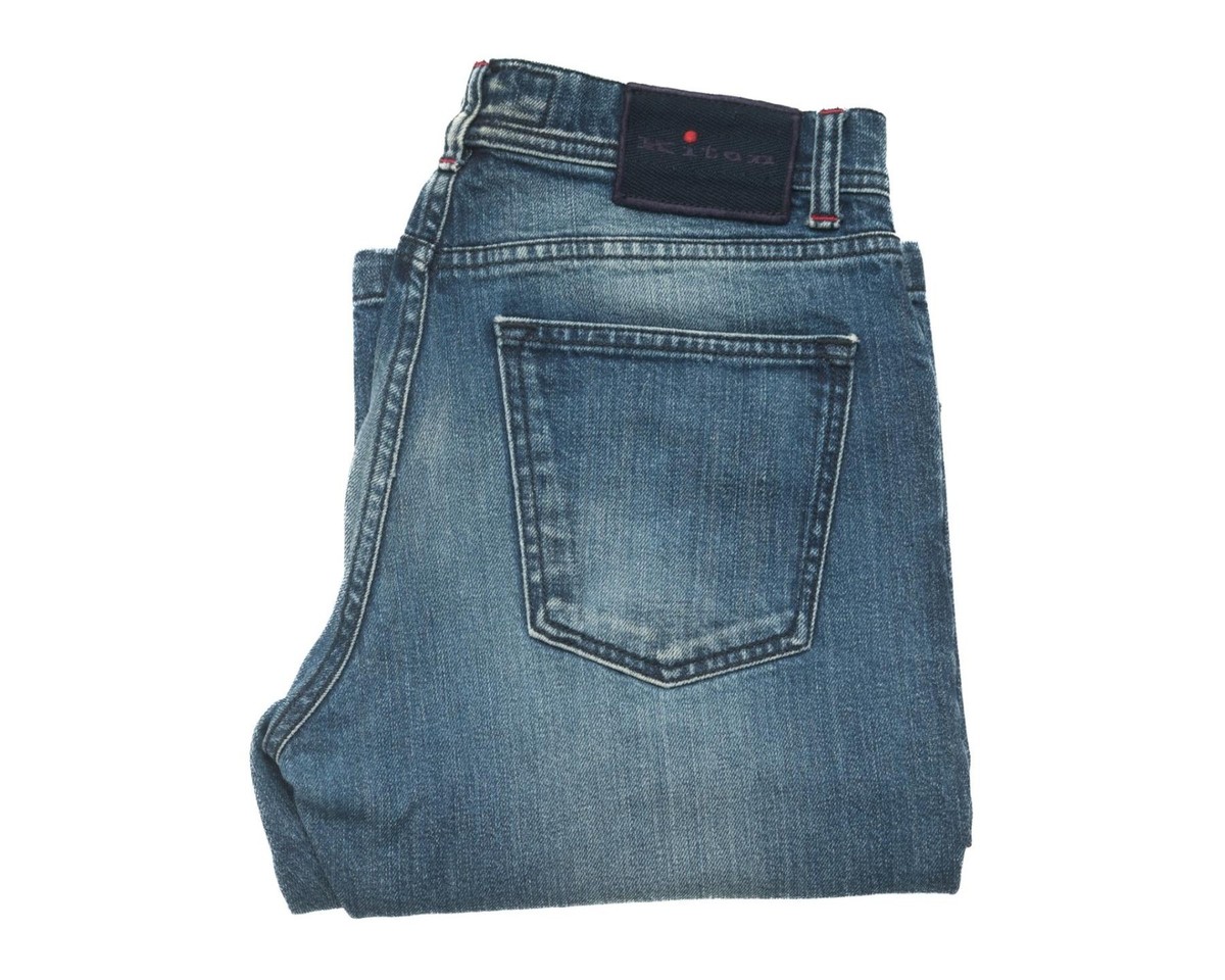 kiton デニムパンツ カーキ Kiton $1,780 Faded Blue Button Fly Stretch Japanese Selvedge