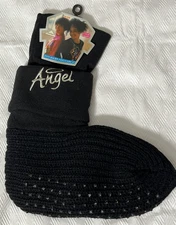 TruFit Sweater Bootie Slipper Socks Gripper Bottom Black Angel One Size NWT
