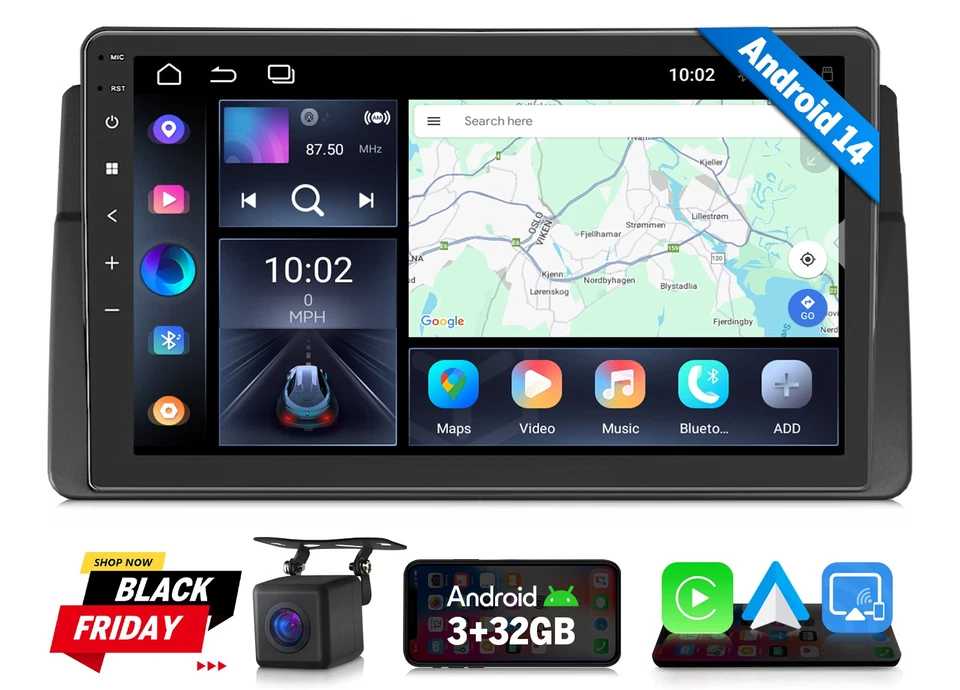 Für BMW E46 3er 318 320 325 GPS Android 14 Autoradio Navigation CarPlay RDS WiFi