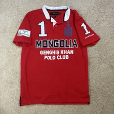 SHANGHAI TANG Men’s Medium Red Mongolia Genghis Khan Polo Club Rare Cotton Shirt