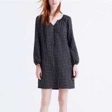 Madewell Hayden Plaid Shift Tunic Dress Black NEW Women’s XXS Long Sleeve Cotton