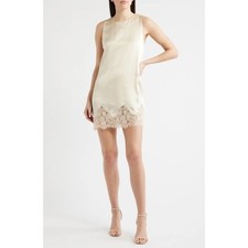 Reformation Jessalyn Sleeveless Lace Silk Minidress Almond Tan Shift Dress NEW