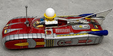 VTG Tin Litho Space Rocket Car Astronaut Radar Dish Battery Operated Toy VIDEO