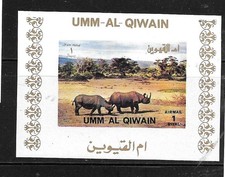 MINI BLOC-FEUILLET BLANC RHINOCÉROS UMM AL QIWAIN MNG COMME NEUF ANCIEN TIMBRE VINTAGE