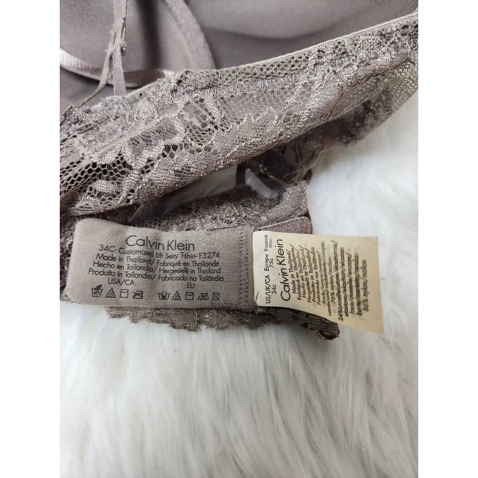 Sujetador Calvin Klein para mujer cobertura completa gris estampado animal con aros acolchado 34C Foto 3 de 3