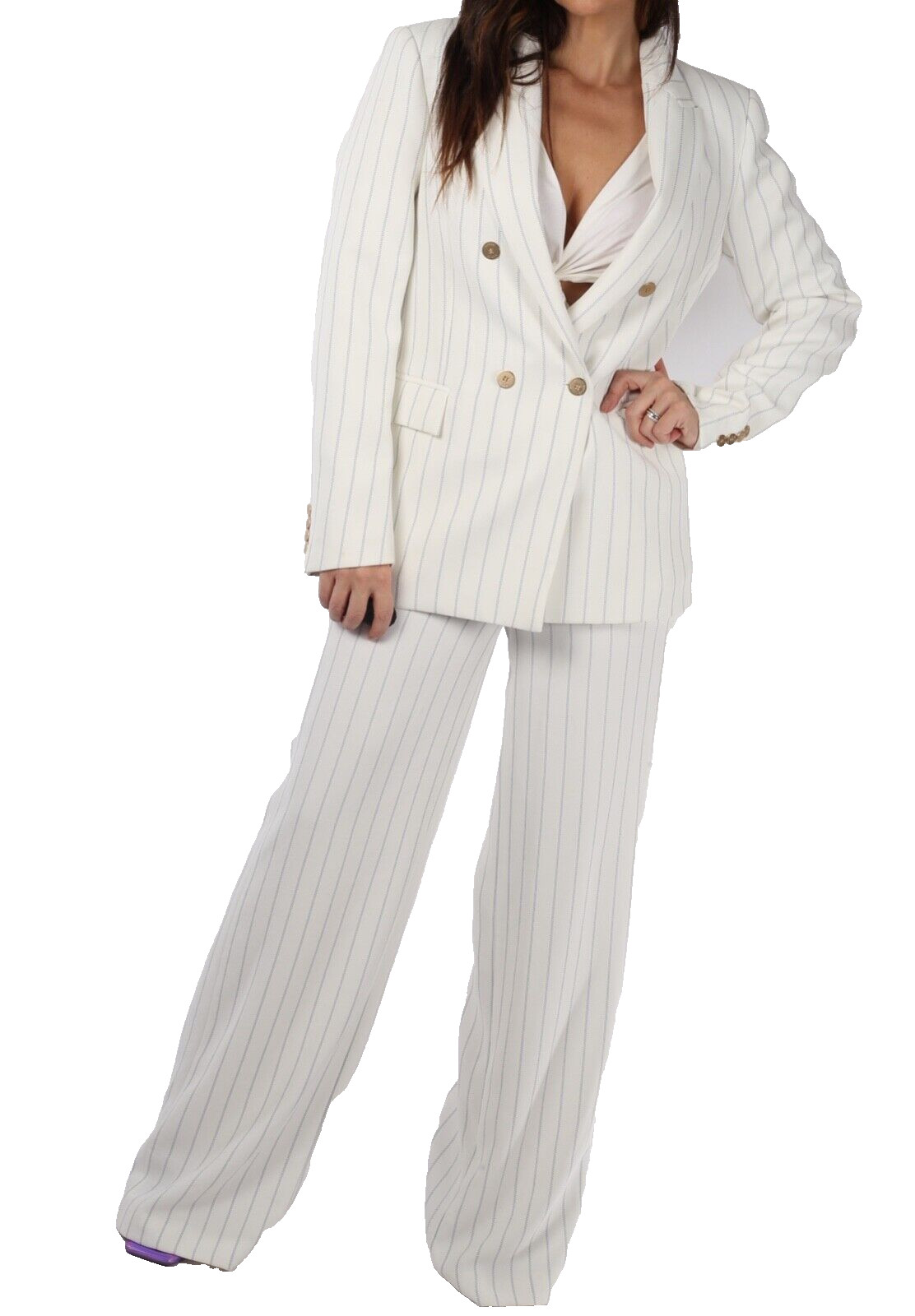 Dion Lee White Stripe 2 Piece Long Jumpsuit Blazer Set Suit Formal Gala Size 6 image 2