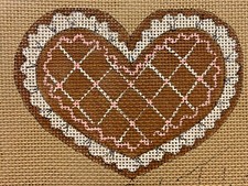 Hand Painted Needlepoint Canvas 24 Ct. LOT OF 10 LACY CHECKED HEART ORNAMENTS