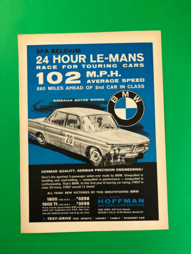 1965 BMW 1800 TI ORIGINAL VINTAGE PRINT AD ADVERTISEMENT PRINTED LE MANS - Afbeelding 1 van 1