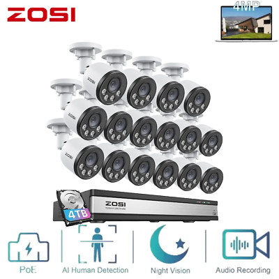 ZOSI 4K 16CH PoE Security Camera System 4TB HDD for Home 24/7 100ft IR Night