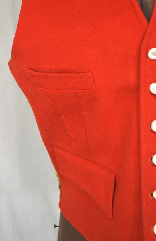 vest red wool pockets back buckle chest 38 lined England best antique/vintage - Image 2 of 4