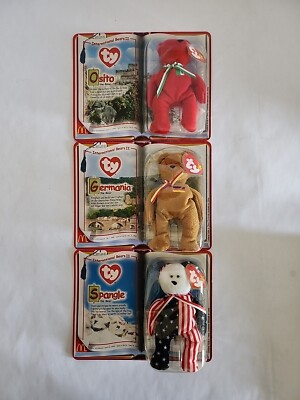2000 McDonald's TY Teenie Beanies International Bears II Osito Germania Spangle
