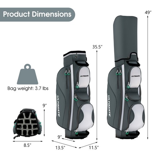 14 Dividers Golf Cart Bag w/7 Zippered Pocket Cooler Bag Rain Hood Valuable Bag - Picture 2 of 11