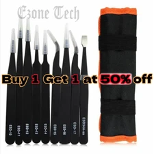 10pc ESD Tweezers Precision Set Stainless Steel For Electronics & Jewelry Repair