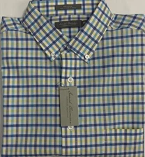 New Daniel Cremieux Casual Short Sleeve Shirt Cobalt Plaids Size L $17.75