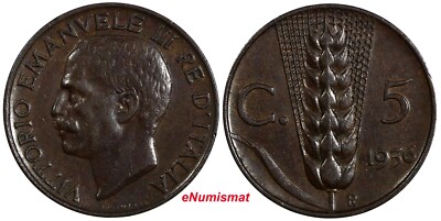 1936年イタリア 1936年 2リラ　ニッケル　エマヌエル3世 Italy Vittorio Emanuele III Bronze 1936 R 5 Centesimi ch.XF