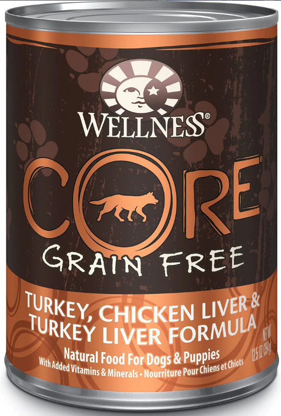 Wellness CORE Grain-Free Turkey,Chicken & Turkey Liver Canned Dog Food,12x12.5oz