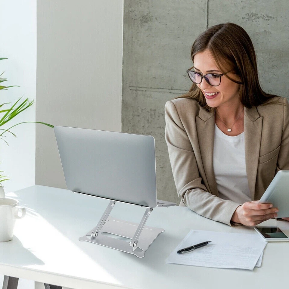 Adjustable Foldable Laptop Stand Aluminum Notebook Riser Computer Holder Desk - Image 3 of 4