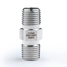U.S. Solid 304 Stainless Steel Fitting Hex Nipple, NPT 1/4" Male x 1/4" Male