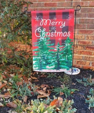Merry Christmas Garden Flag Flannel Evergreen Trees Double Sided Yard Banner