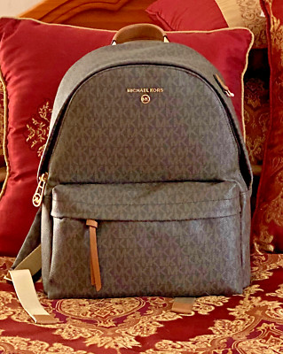 NWT Michael Kors SLATER  Medium Logo Acorn/Brn Backpack