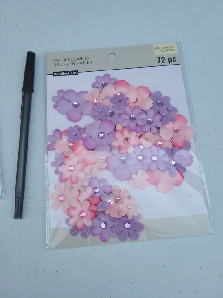 Lot of 3 - 72pc PAPER FLOWER PACKS, Pink & Lavender - Scrapbooking Decorations - Image 2 of 3