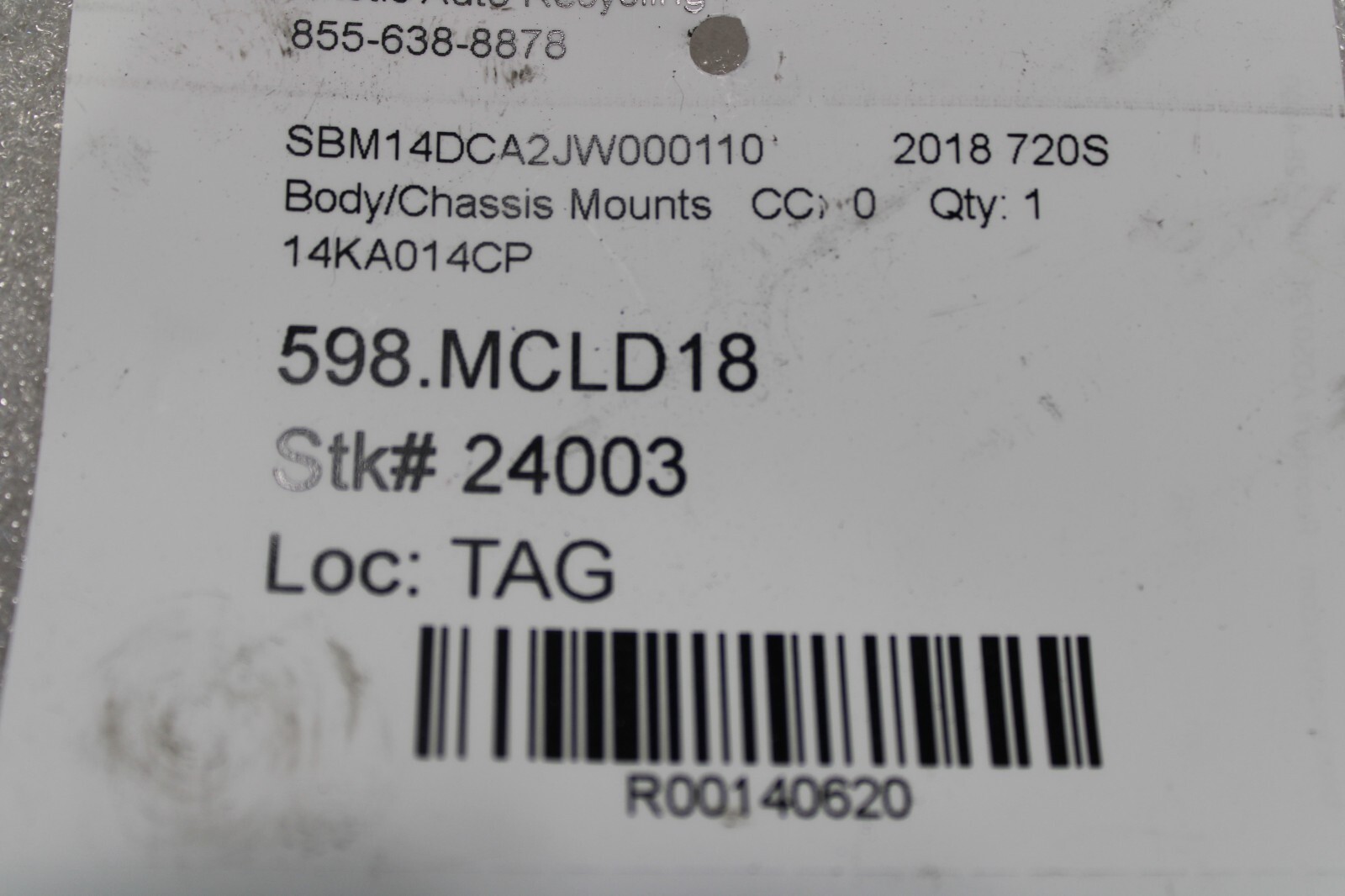 McLaren 720S, Fuel Tank Control Module, Used, P/N 14KA014CP