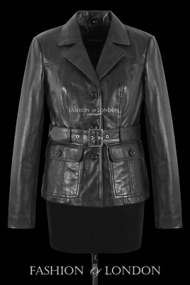 Klassischer echter Damen-TRENCHCOAT schwarz weiche Napa-Lederjacke Castle Kate