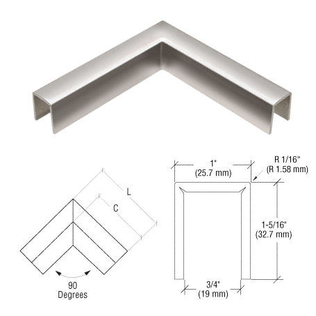 Polished Stainless 90 Degree Horizontal Corner for 11 Gauge Crisp Corner Cap Rai - Picture 3 of 5