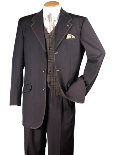 Men's 3 piece Luxurious Fashion Suits Single Breasted 3 Buttons Two Side Vents - Picture 11 of 11